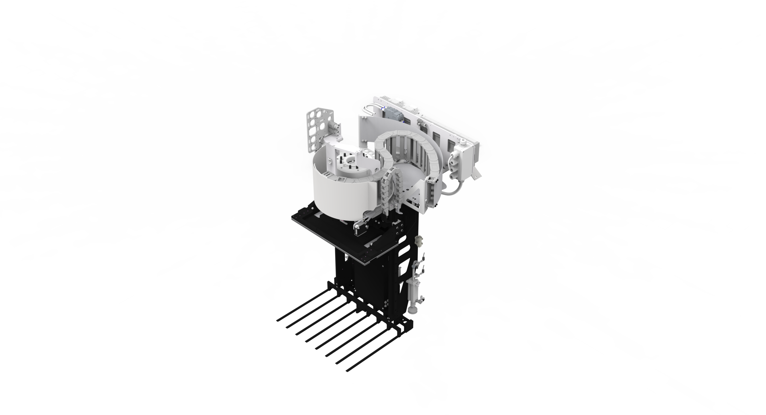 Rendering 3D model of a palletizing gripper with interlayer suction cups in isometric view