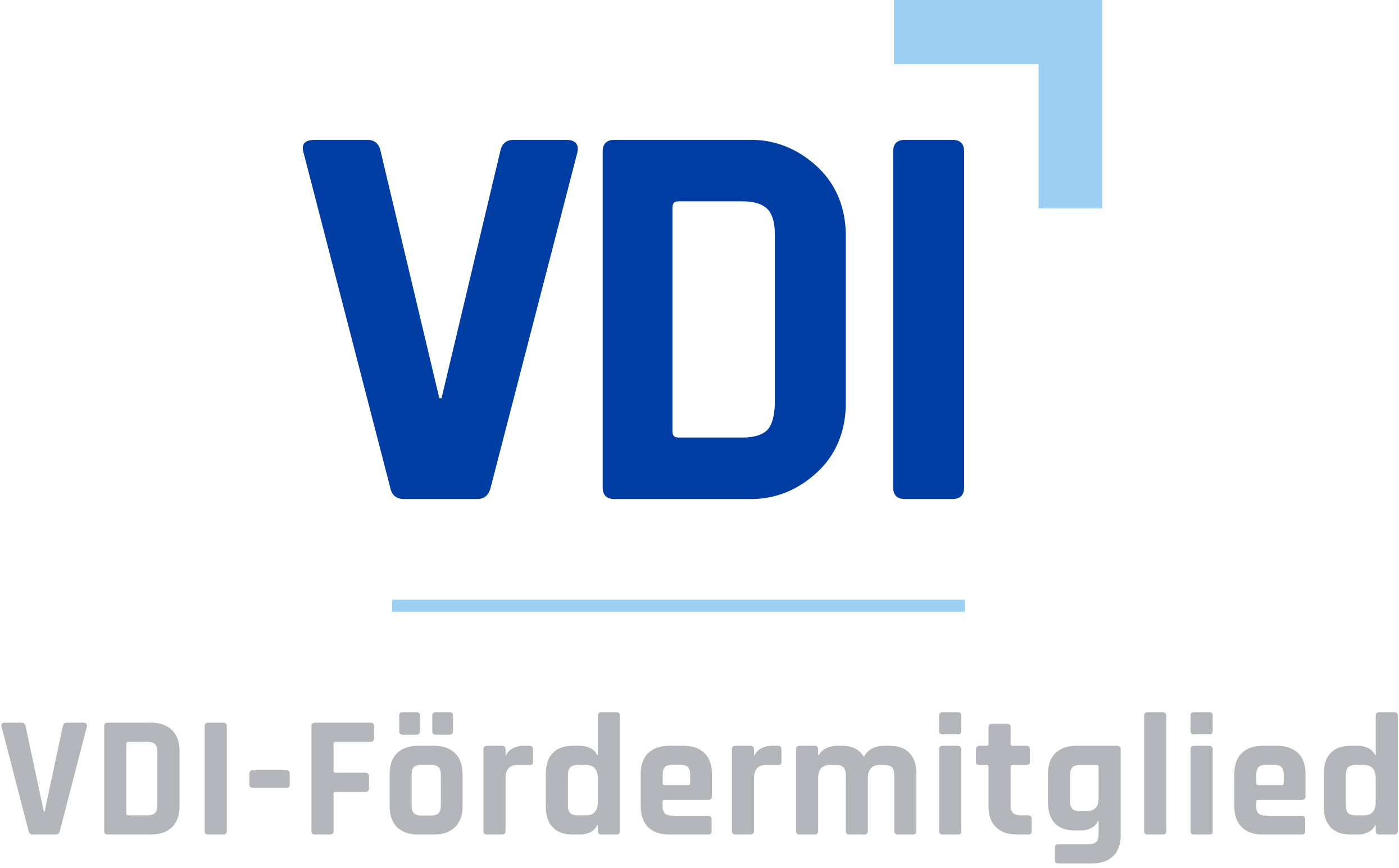 Blaue Schrift mit hellblauer Grafik und grauer Bezeichnung